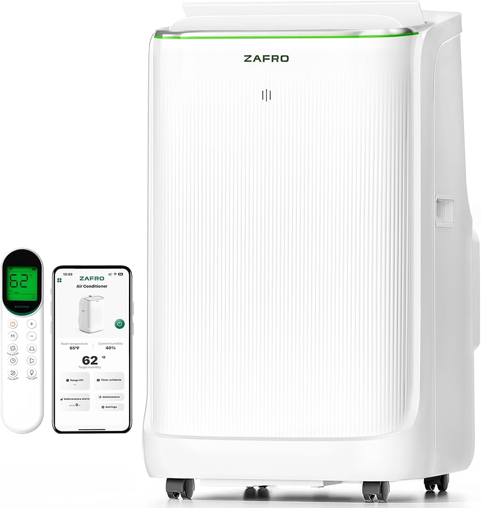 ZAFRO Smart Inverter Portable Air Conditioners, 14000 BTU (10000 BTU SACC) | Dual Hose Portable AC Unit with Energy Saving/Ultra Quiet(42dB 2026)/Drainage-free Cool/APP/Remote for Multi-Scenario Use